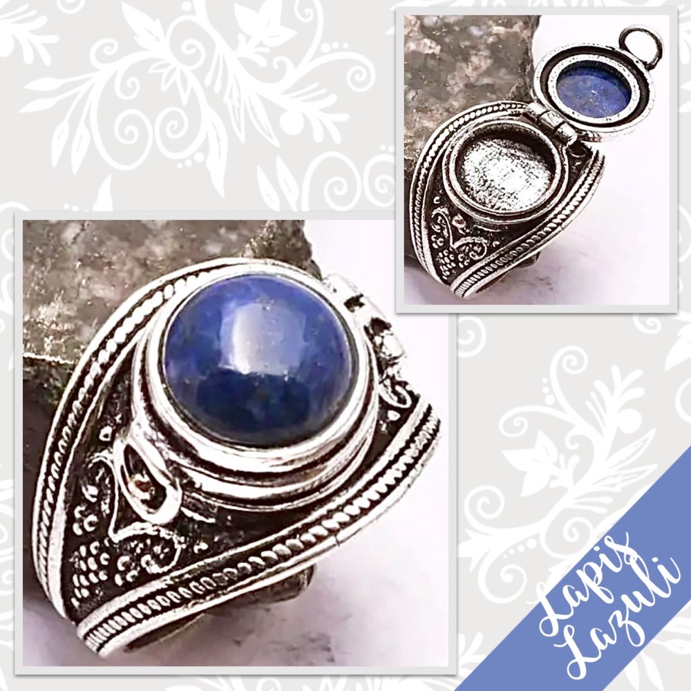 Lapis Lazuli Eclectic Silver Poison Ring, Size 9.25 (Royal Blue)